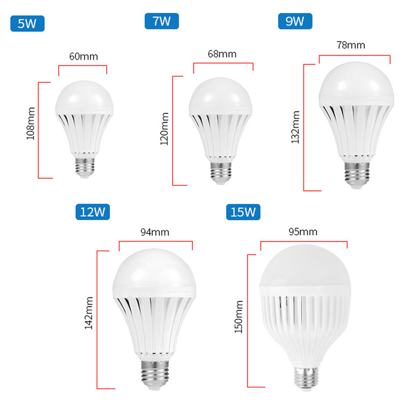 Avarinė lemputė LED 5W 7W 9W 12W 15W Įkraunama išmanioji lempa Energiją taupanti baterija Apšvietimas Avarinė lempa