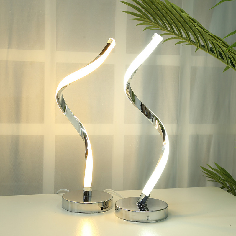 Lampă de masă în spirală cu LED modernă, lampă de noptieră, metal acrilic, protecție pentru ochi, lectură, învățare, lumină caldă, decor camera de zi