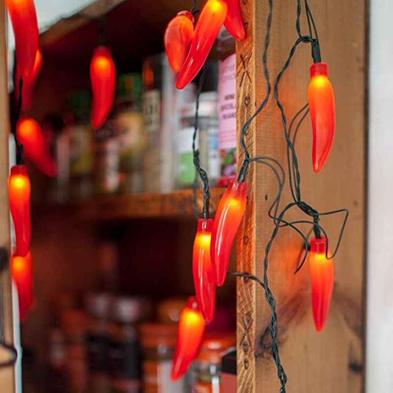 1 gab Chili 10 LED 5,4 pēdas ar pipariem darbināmas siltās gaismas kempingam ar žogu uz balkona klāja