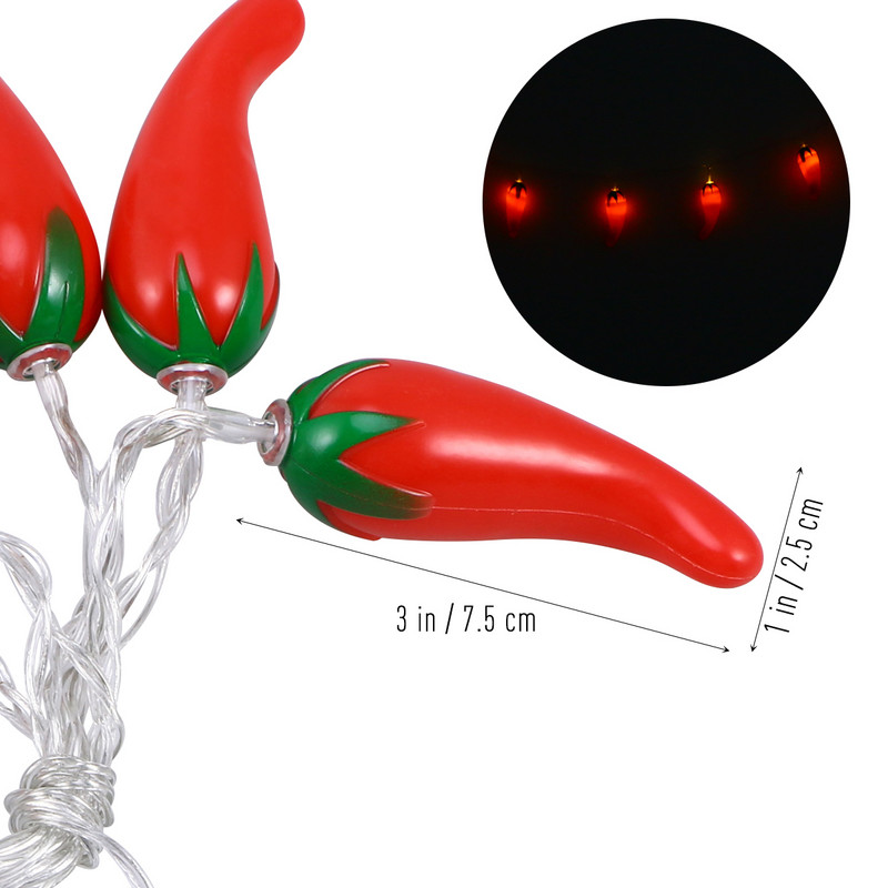 1 gab Chili 10 LED 5,4 pēdas ar pipariem darbināmas siltās gaismas kempingam ar žogu uz balkona klāja