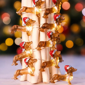 Led струнни светлини Външни Коледни кученца Стринг светлини LED работещи с батерии и захранвани Феи Светлини Тема за домашни любимци Декорация
