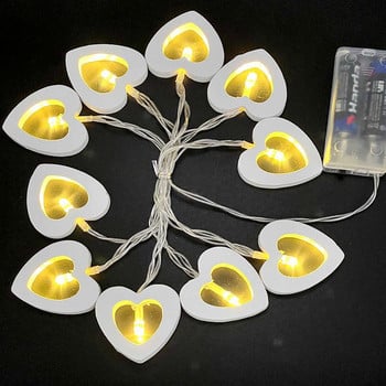 Wood Love Heart 1M 10 LED String Light Ρομαντικό φωτιστικό Αγίου Βαλεντίνου Λειτουργεί με μπαταρία Διακόσμηση Γάμου Νεράιδα Φωτάκια