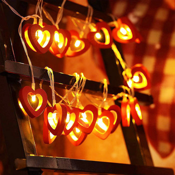 Wood Love Heart 1M 10 LED String Light Ρομαντικό φωτιστικό Αγίου Βαλεντίνου Λειτουργεί με μπαταρία Διακόσμηση Γάμου Νεράιδα Φωτάκια