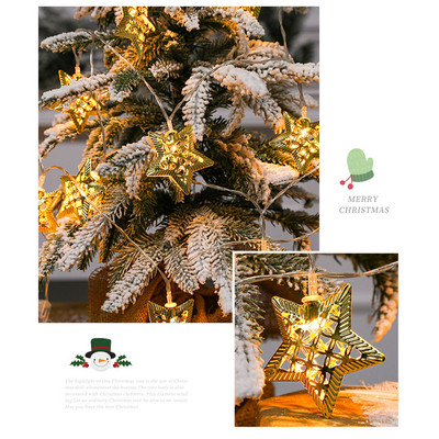 Snur luminos de Crăciun Fier forjat Hollow Steaua cu cinci colțuri Fulg de zăpadă Pom de Crăciun Lumini de Crăciun cu LED clare pentru interior