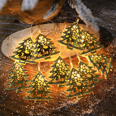 Snur luminos de Crăciun Fier forjat Hollow Steaua cu cinci colțuri Fulg de zăpadă Pom de Crăciun Lumini de Crăciun cu LED clare pentru interior