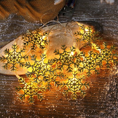 Snur luminos de Crăciun Fier forjat Hollow Steaua cu cinci colțuri Fulg de zăpadă Pom de Crăciun Lumini de Crăciun cu LED clare pentru interior