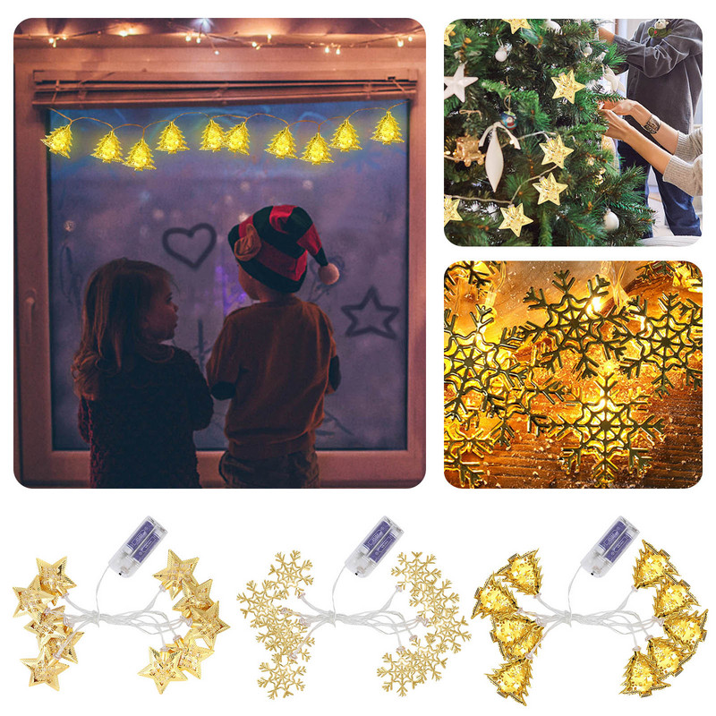 Snur luminos de Crăciun Fier forjat Hollow Steaua cu cinci colțuri Fulg de zăpadă Pom de Crăciun Lumini de Crăciun cu LED clare pentru interior