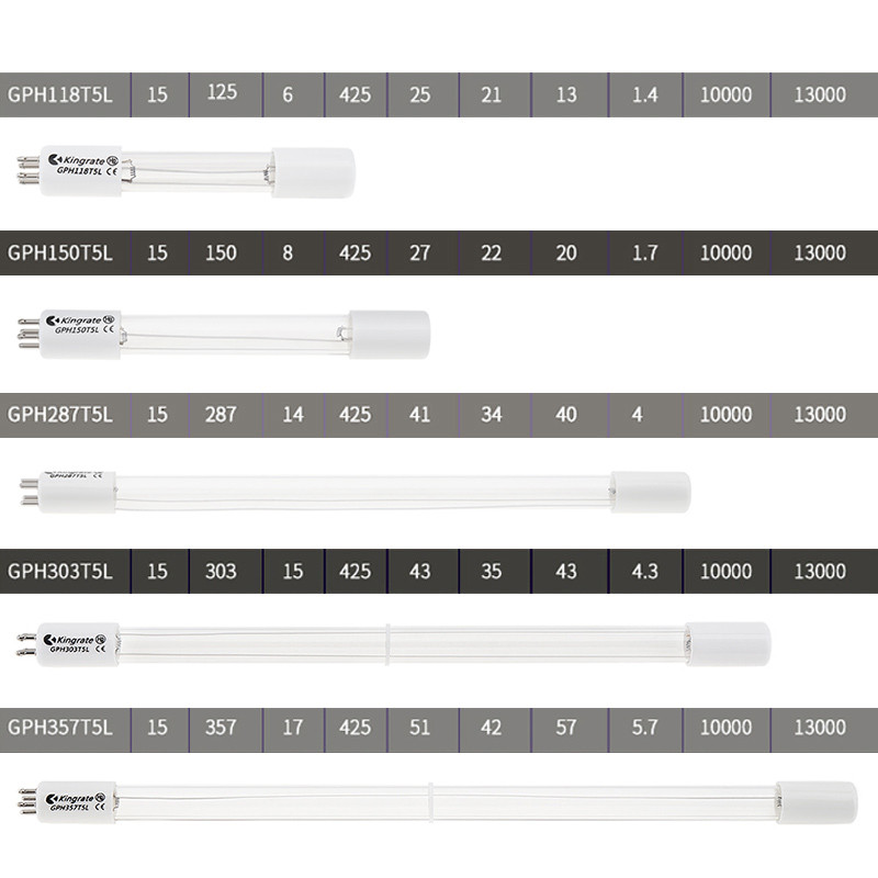 G10q GPH303T5L 6/8/10/14/15/17W UV sterilizatoriaus lempos šviesos ultravioletinis filtras su tiesaus vamzdžio tipu ir vieno galo 4 adatomis
