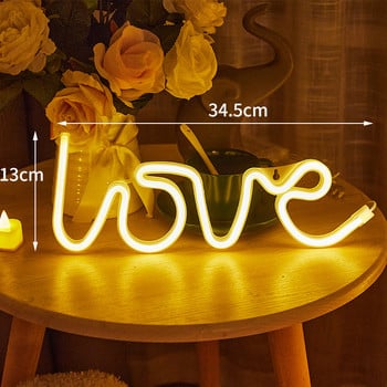 LED неонови светлини Love Shape Romote Night Light Sign Lamp Pink Lamp Night Lamp for Christmas Wedding Birthday Desktop Decoration