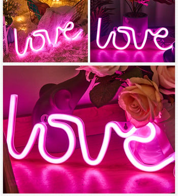 LED неонови светлини Love Shape Romote Night Light Sign Lamp Pink Lamp Night Lamp for Christmas Wedding Birthday Desktop Decoration