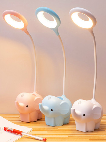 Creative Elephant Animal Led Настолна лампа USB зарядно Лампа за четене 3 цвята затъмняване Аксесоари за обучение Ярка сладка нощна лампа B