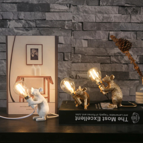 Lampă de noapte modernă din rășină pentru șobolani, lumini nordice mici, mini șoarece, lămpi de masă cu LED drăguțe, lampă de birou, pentru noptieră