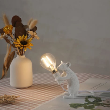 Lampă de noapte modernă din rășină pentru șobolani, lumini nordice mici, mini șoarece, lămpi de masă cu LED drăguțe, lampă de birou, pentru noptieră