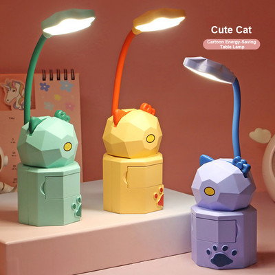 Kawaii üliõpilaste ühiselamu koomiks loomade laualamp USB laadimine hoiuruum Öised lugemislambid Magamistuba armas lemmiklooma kirjutuslaud LED valgus