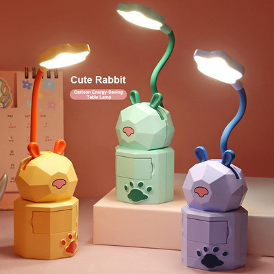 Kawaii üliõpilaste ühiselamu koomiks loomade laualamp USB laadimine hoiuruum Öised lugemislambid Magamistuba armas lemmiklooma kirjutuslaud LED valgus