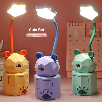Kawaii üliõpilaste ühiselamu koomiks loomade laualamp USB laadimine hoiuruum Öised lugemislambid Magamistuba armas lemmiklooma kirjutuslaud LED valgus