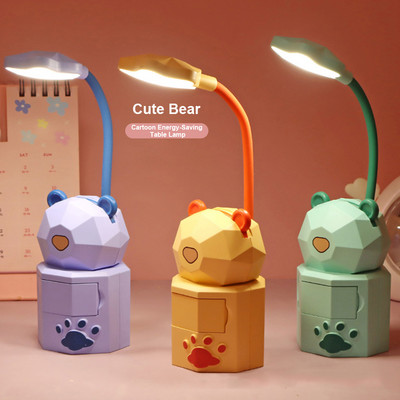 Kawaii üliõpilaste ühiselamu koomiks loomade laualamp USB laadimine hoiuruum Öised lugemislambid Magamistuba armas lemmiklooma kirjutuslaud LED valgus