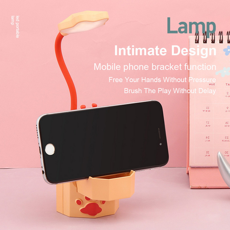 Kawaii üliõpilaste ühiselamu koomiks loomade laualamp USB laadimine hoiuruum Öised lugemislambid Magamistuba armas lemmiklooma kirjutuslaud LED valgus