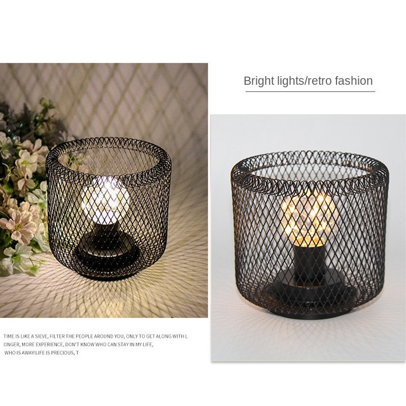 Suport de lumânare cușcă de fier modernă, lampă de masă cu LED, plasă, lămpi de birou alimentate cu baterii, lumină decorativă, noptieră, cafenea, decorarea casei