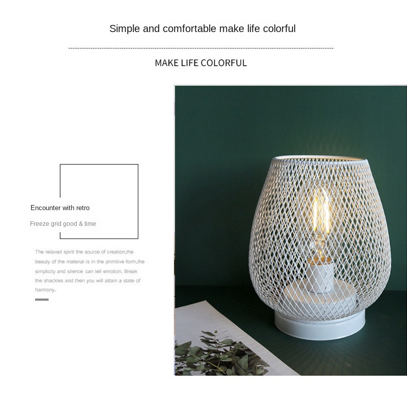 Suport de lumânare cușcă de fier modernă, lampă de masă cu LED, plasă, lămpi de birou alimentate cu baterii, lumină decorativă, noptieră, cafenea, decorarea casei