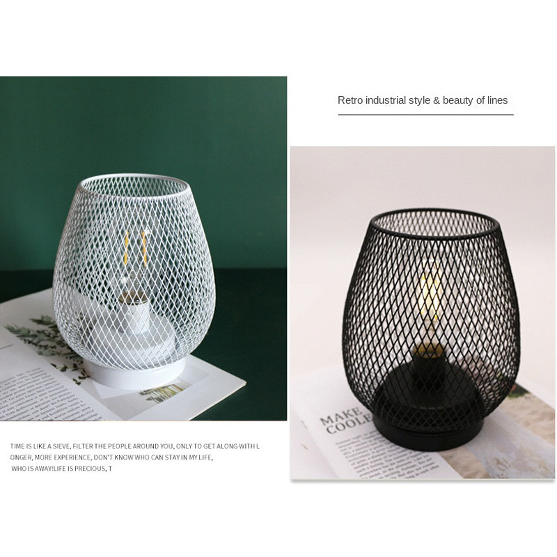Suport de lumânare cușcă de fier modernă, lampă de masă cu LED, plasă, lămpi de birou alimentate cu baterii, lumină decorativă, noptieră, cafenea, decorarea casei