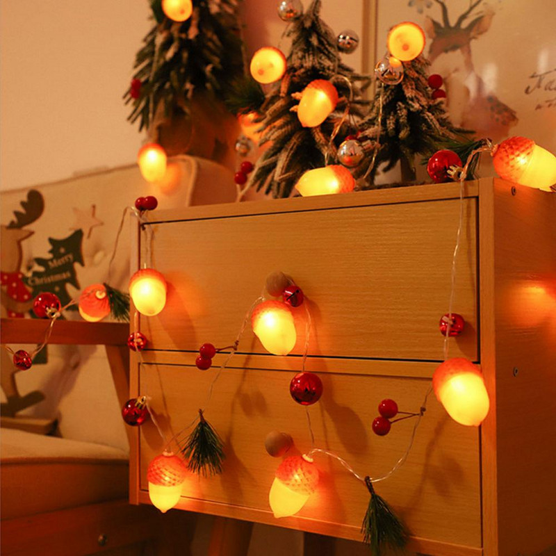 Vianočná LED šnúrka so šiškami, zvončeková lampa, dekorácia z borovicových ihlíc, šnúrka, farebná lampa, šnúrka do domu, novoročná dekorácia 2022.