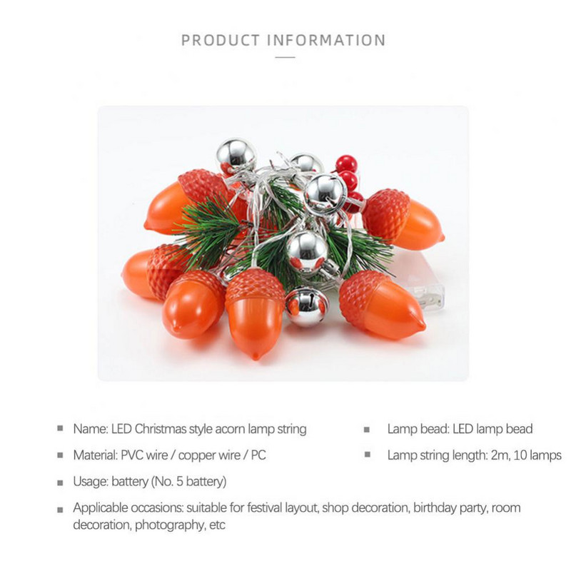 Vianočná LED šnúrka so šiškami, zvončeková lampa, dekorácia z borovicových ihlíc, šnúrka, farebná lampa, šnúrka do domu, novoročná dekorácia 2022.