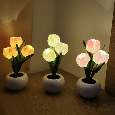 LED tulipán éjszakai lámpa otthoni dekoratív viráglámpa éjjeli Romantikus fény szobadekorációs lámpák hálószoba lámpák otthonra