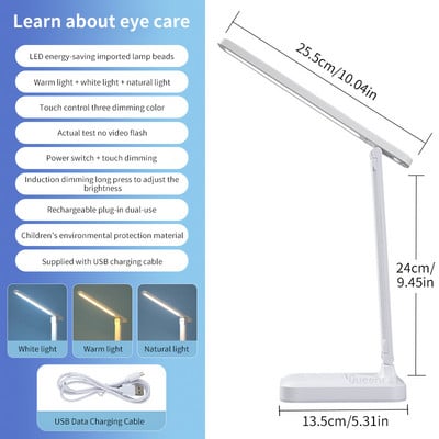 Επιτραπέζιο φωτιστικό LED 3 Χρώμα Dimmable Αφής Πτυσσόμενο Επιτραπέζιο Φωτιστικό Ανάγνωσης Κοιτώνας Προστασία ματιών USB Φορτιζόμενο φως νύχτας