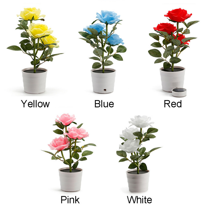 Gazon cu energie solară, grădină, balcon, acasă, dormitor, lampă de masă decorativă cu trandafiri, plante artificiale, ghiveci de flori