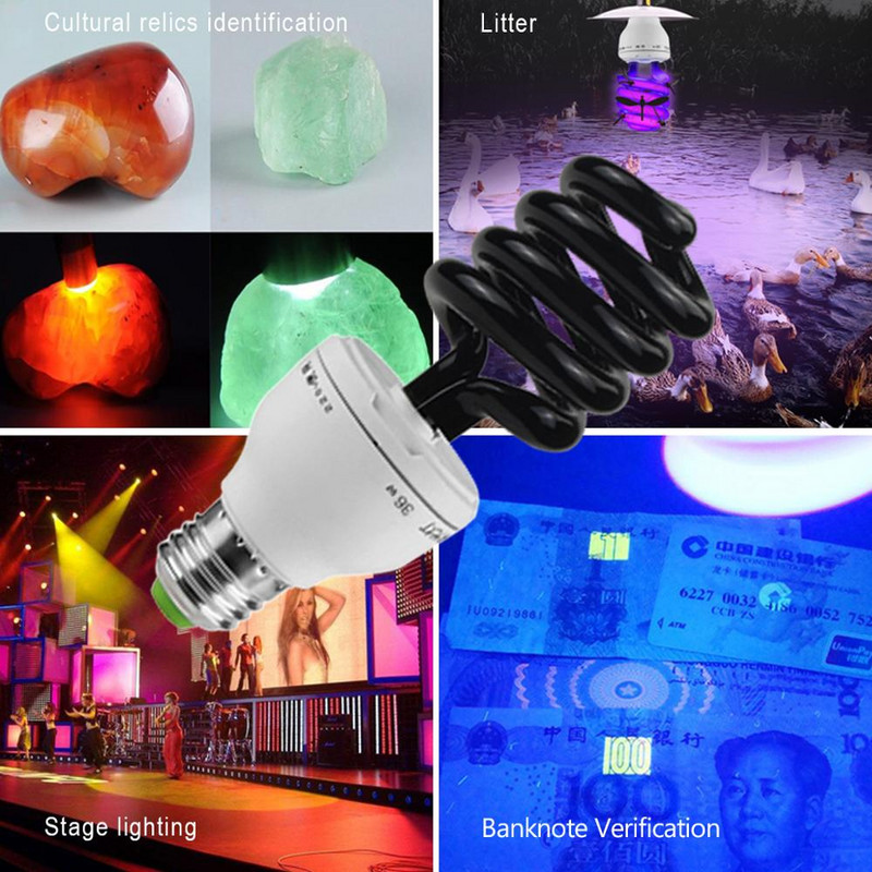 220V 12V E27 13-40W LED lambipirn UV ultraviolettlambi pirn spiraal must helelilla lambid valgustus kompaktluminofoorlamp putukate kärbseseen