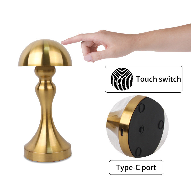 Lampă de masă cu ciuperci, bar retro, lumini de masă cu LED, senzor tactil, lampă de noptieră reîncărcabilă cu gantere, restaurant, hotel, decor dormitor