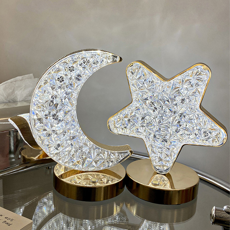 Romantična zvijezda Mjesec Dekorativna stolna svjetiljka Ukrasi Stolna svjetiljka za punjenje Touch 3 boje Noćne svjetiljke za spavaću sobu