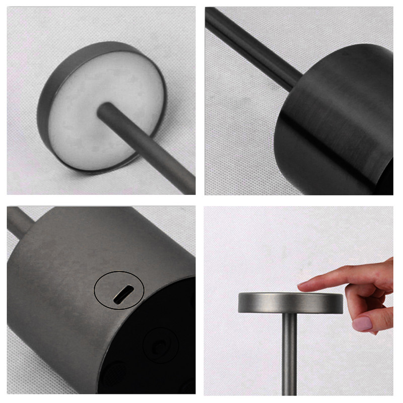 LED asztali lámpa USB újratölthető érintőképernyős éjszakai lámpa alumínium LED dimmelhető étterem vezeték nélküli asztali lámpa szoba dekorációhoz