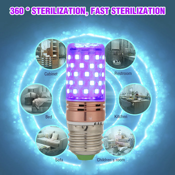 E27 60 LED UV sterilizavimo lemputė, baktericidinė kukurūzų lempa, naikinanti dulkes, LED ultravioletinė lempa namuose Sterilizuokite dezinfekavimo lemputę