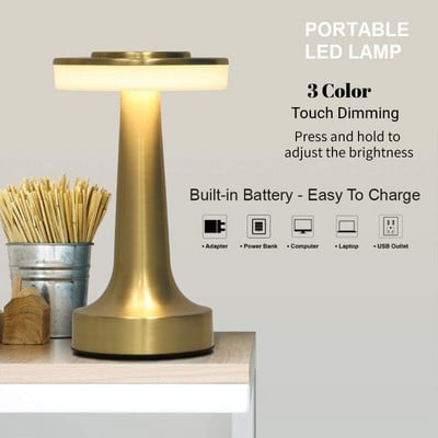 Lampă de masă pentru bar retro Lămpi de birou cu reglaj la atingere Lumină de noapte reîncărcabilă cu protecție a ochilor Cafea Restaurant Iluminat de noptie pentru hotel