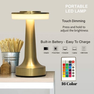 Lampă de masă pentru bar retro Lămpi de birou cu reglaj la atingere Lumină de noapte reîncărcabilă cu protecție a ochilor Cafea Restaurant Iluminat de noptie pentru hotel