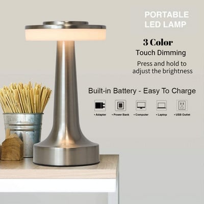 Lampă de masă pentru bar retro Lămpi de birou cu reglaj la atingere Lumină de noapte reîncărcabilă cu protecție a ochilor Cafea Restaurant Iluminat de noptie pentru hotel