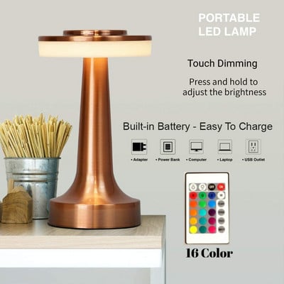 Lampă de masă pentru bar retro Lămpi de birou cu reglaj la atingere Lumină de noapte reîncărcabilă cu protecție a ochilor Cafea Restaurant Iluminat de noptie pentru hotel