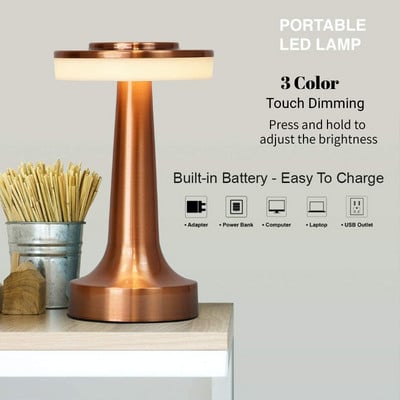 Lampă de masă pentru bar retro Lămpi de birou cu reglaj la atingere Lumină de noapte reîncărcabilă cu protecție a ochilor Cafea Restaurant Iluminat de noptie pentru hotel