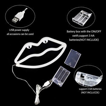 Lip Neon Sign Батерия и USB двойно захранвана LED светлина за парти декорация на дома настолна лампа стенна декорация светлина подарък за жени