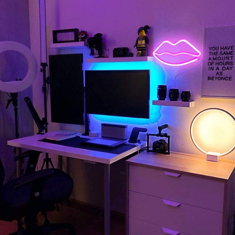 Lūpų neoninės iškabos baterija ir USB dvigubai maitinamas LED apšvietimas vakarėliui namų dekoravimui stalo lempa Sieninės dekoracijos šviesos dovana moterims