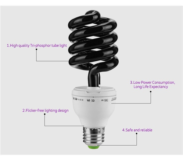 Lumină LED 220V 36W 40W E27 Ultraviolet UV Spiral Economisire energie Lampă BlackLight Lampă UV pentru Studio Expoziție Iluminat în aer liber EL