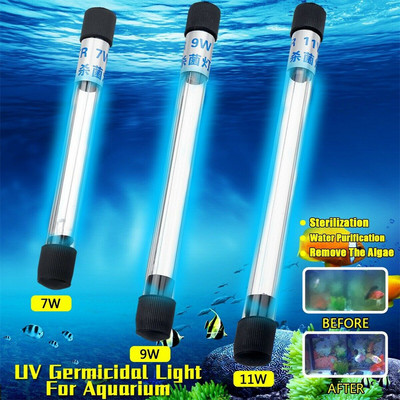 Lămpi cu ultraviolete Acvariu Sterilizator UV Germicid Lumină Submersibil apă Curățare Lampă Iaz Rezervor de pește Dezinfectează bacteriile