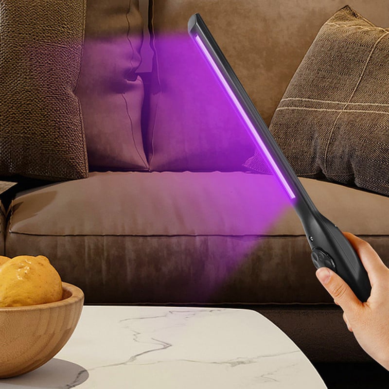 Bakteritsiidse lambi desinfitseerimispulk UVC ultraviolettkiirgusega, kaasaskantav käeshoitav majapidamissteriliseerimine, lestade ja suitsu lõhn, lilla hele