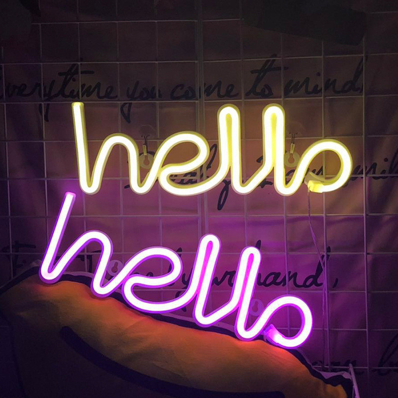 Sveiki, neoninės šviesos LED sieniniai šviestuvai parduotuvės sveikinimo ženklai Namų dekoras Naktinė lempa Vakarėlis Vestuvių langas Parduotuvė Baterija ir maitinamas USB