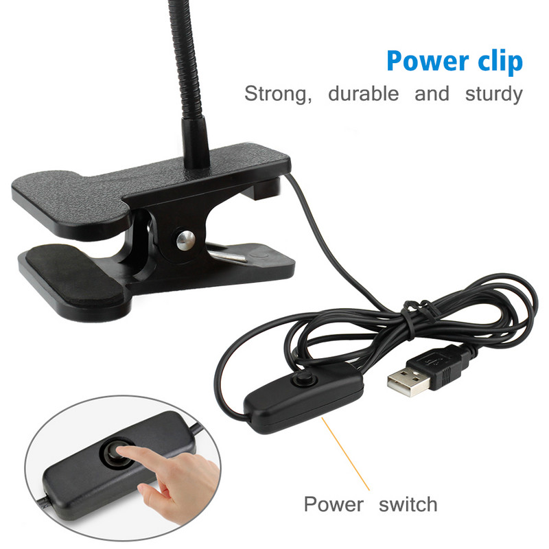 USB LED lauavalgusti valge/soevalge/UV DC5V laetav klambriga laualamp lugemiseks õppetöö kontoris voodi kõrval töötamine must/kilp