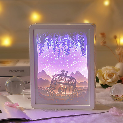 LED-es papírfaragás éjszakai lámpa USB fény és árnyék lézeres üreges 3d háromdimenziós hálószoba éjjeli dekorációs asztali lámpa 2022