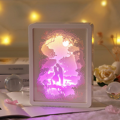 LED-es papírfaragás éjszakai lámpa USB fény és árnyék lézeres üreges 3d háromdimenziós hálószoba éjjeli dekorációs asztali lámpa 2022