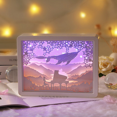 LED-es papírfaragás éjszakai lámpa USB fény és árnyék lézeres üreges 3d háromdimenziós hálószoba éjjeli dekorációs asztali lámpa 2022